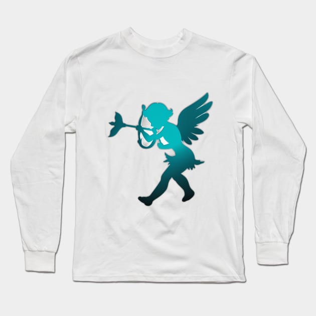 Enchanted Cupid Silhouette T-Shirt Design No. 687 Long Sleeve T-Shirt by cornelliusy